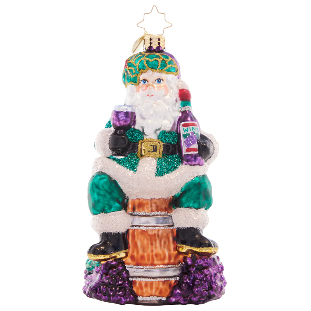 Christopher Radko "Time for Fine Wine" Santa Claus Glass Ornament