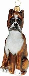 Boxer Sitting Glass Dog Christmas Ornament Figurine 