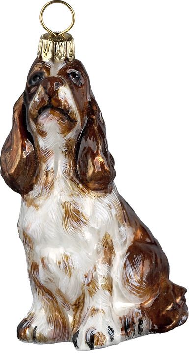 Springer Spaniel Sitting Liver and White Glass Dog Christmas Ornament