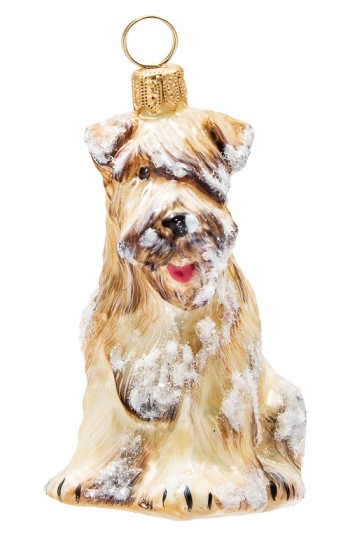 Soft Wheaten Terrier Snowy Version Glass Dog Christmas Ornament