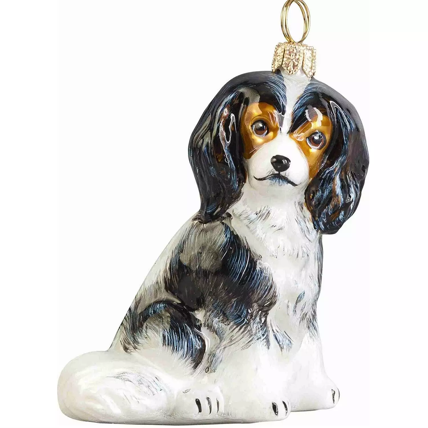 King Charles Cavalier Tri Color Glass Dog Christmas Ornament