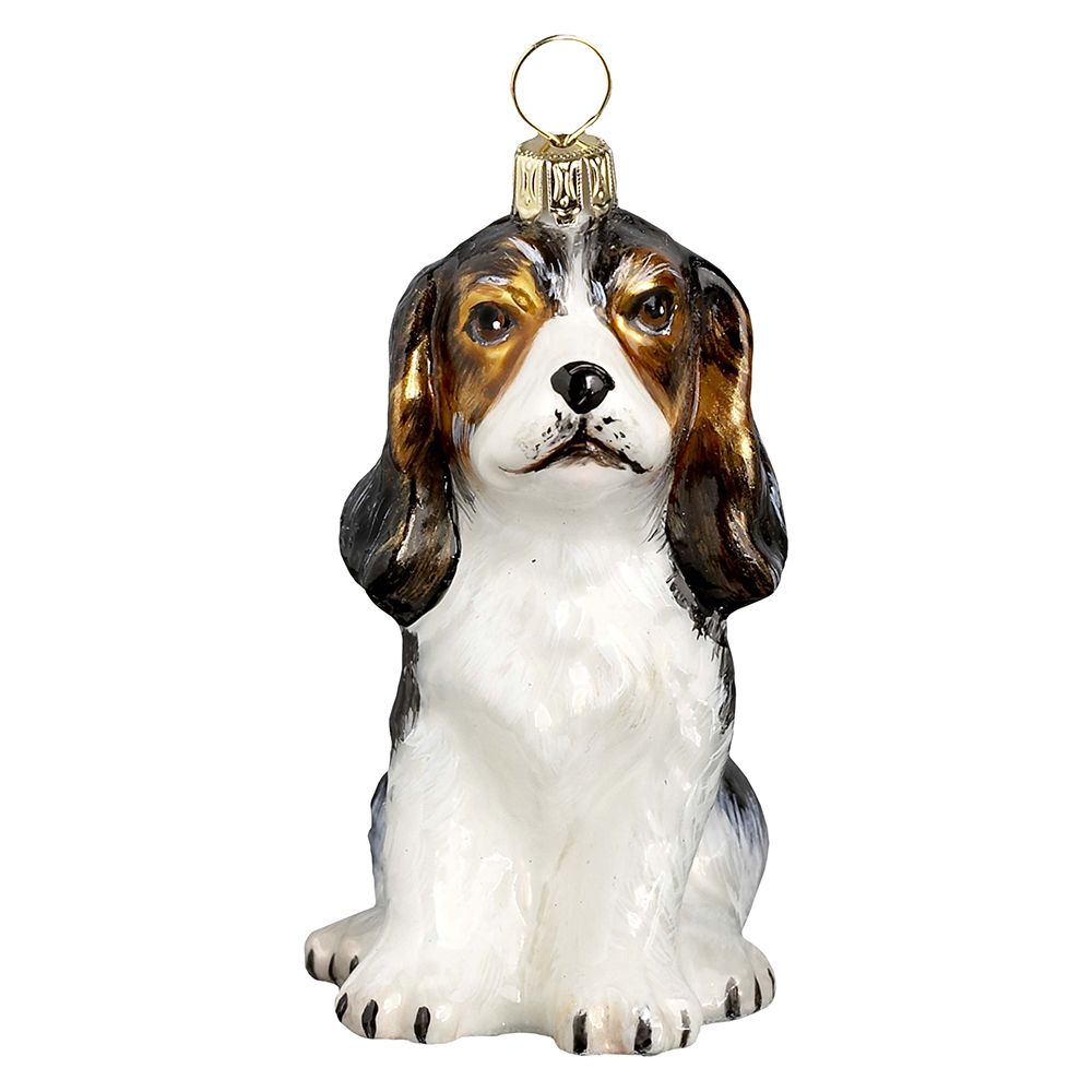 King Charles Cavalier Puppy Tri Color Glass Dog Christmas Ornament by Joy to the World Collectibles