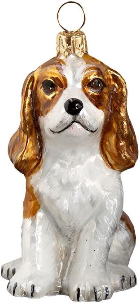 King Charles Cavalier Puppy Blenheim Glass Dog Ornament
