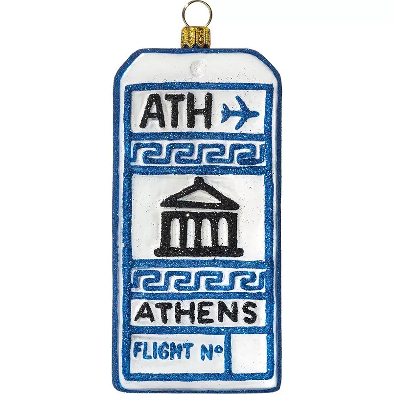 Athens Greece Luggage Tag Glass Christmas Ornament