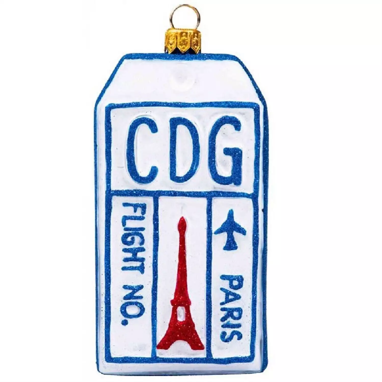 Paris Luggage Tag Glass Christmas Ornament by Joy to the World Collectibles