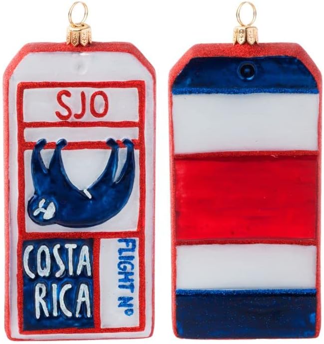 Costa Rica Luggage Flight Tag Glass Ornament by Joy to the World Collectibles