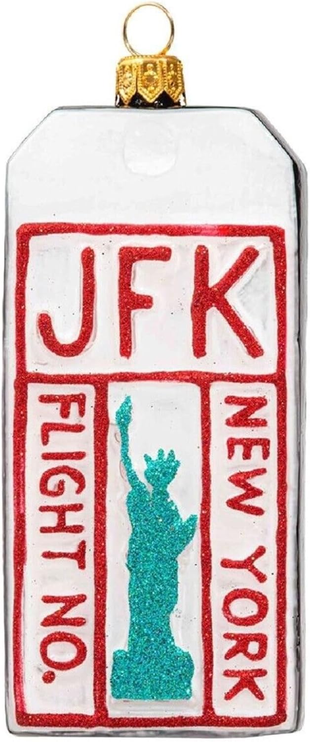 JFK New York Luggage Tag Glass Ornament by Joy to the World Collectibles