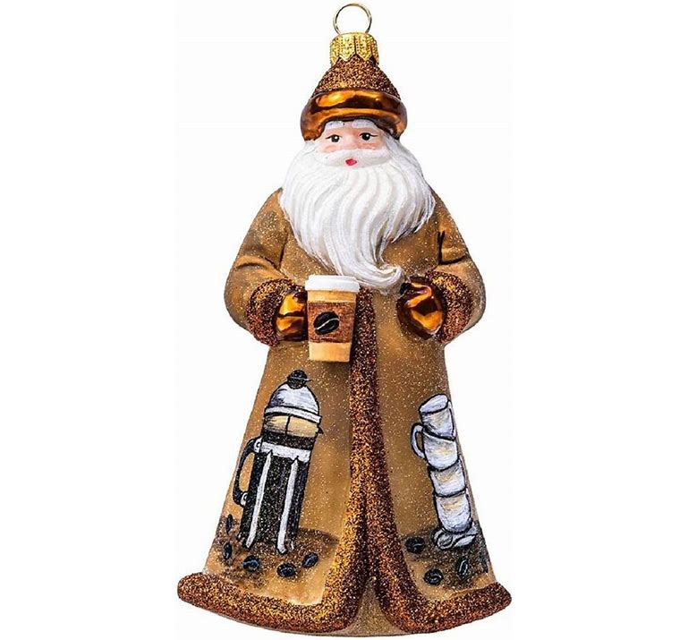Coffee Santa Glass Christmas Ornament by Joy to the World Collectibles