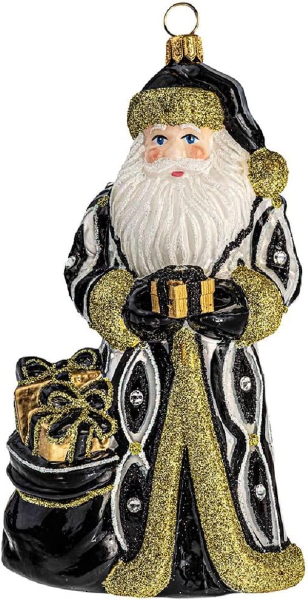 Opposites Attract Black and Gold Santa Claus Glass Christmas Ornament by Joy to the World Collectibles