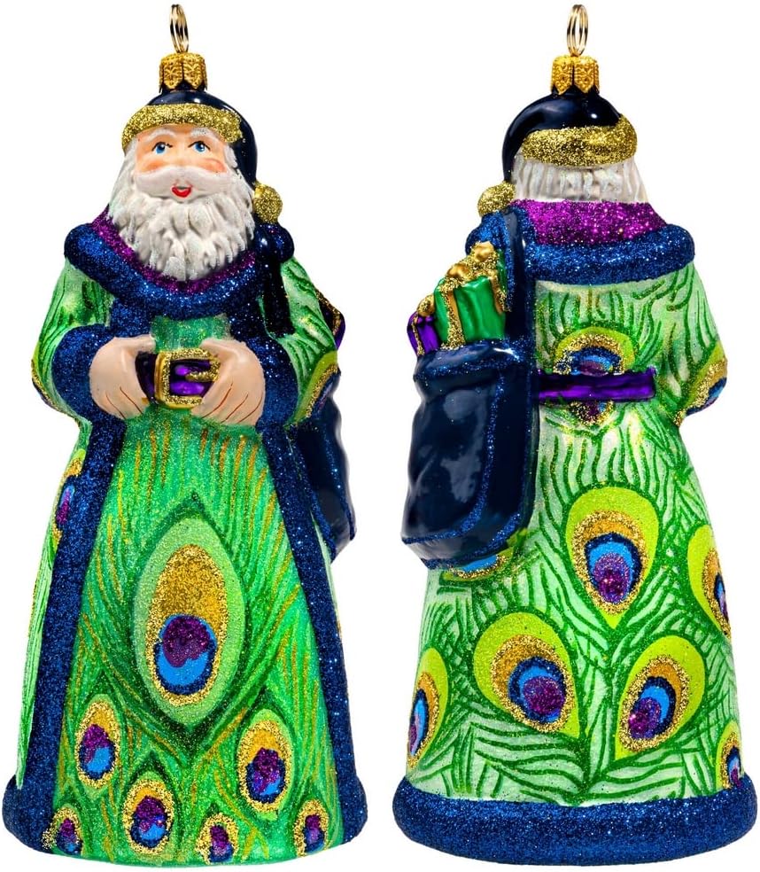 Peacock Feather Peacock-Themed Santa Glass Christmas Ornament