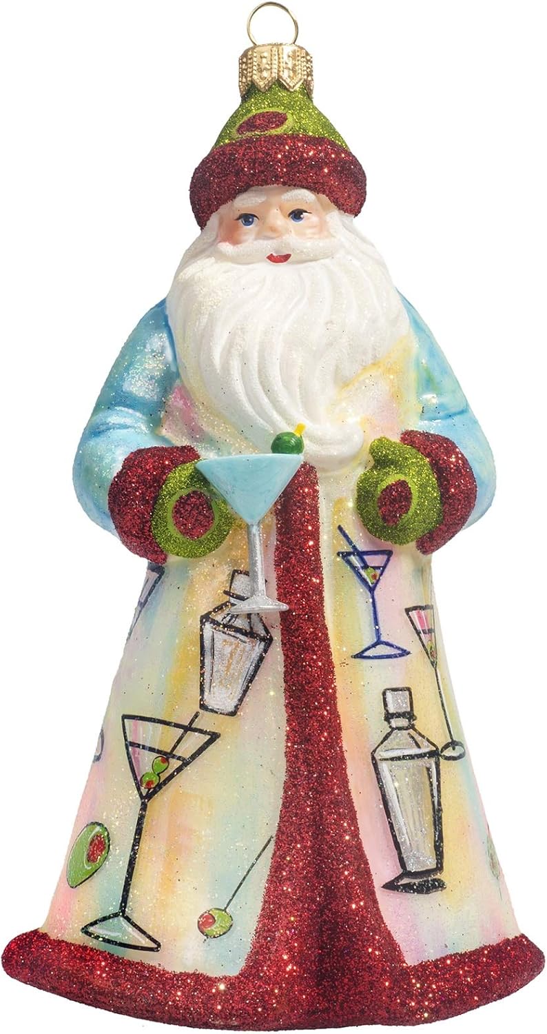 Martini Cocktail Santa Glass Christmas Ornament by Joy to the World Collectibles