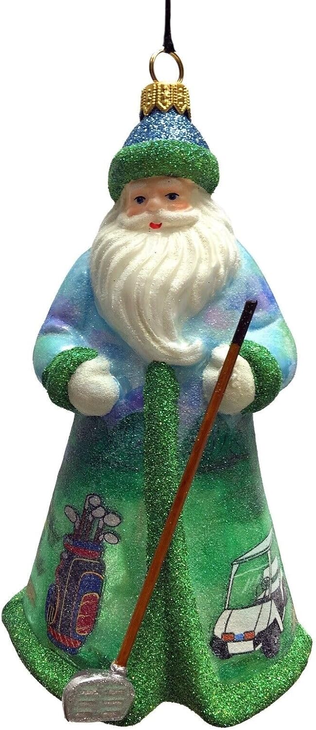 Golfing Santa Glass Christmas Ornament by Joy to the World Collectibles