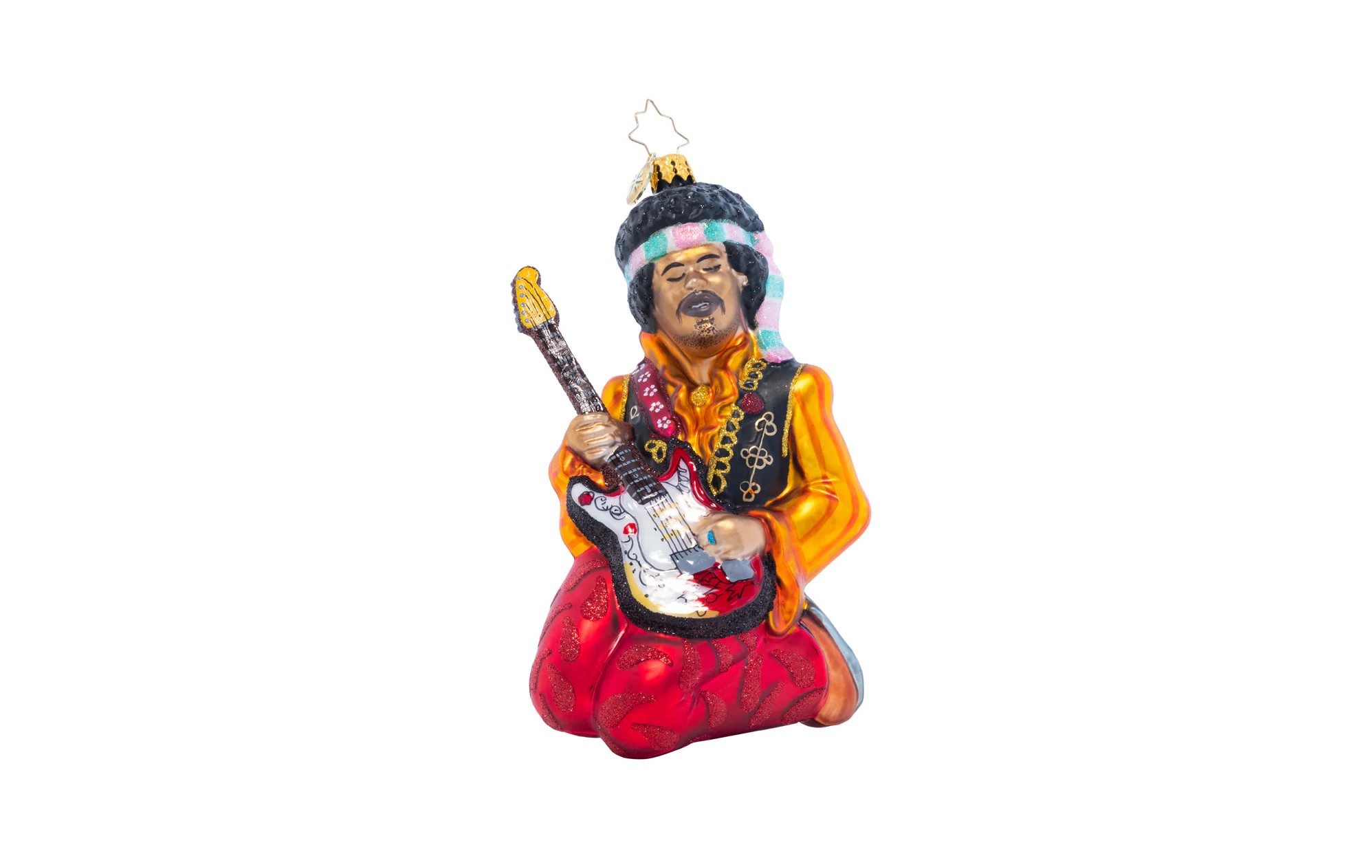 Jimi Hendrix Guitarist Figurine Glass Christmas Ornament by Chirstopher Radko