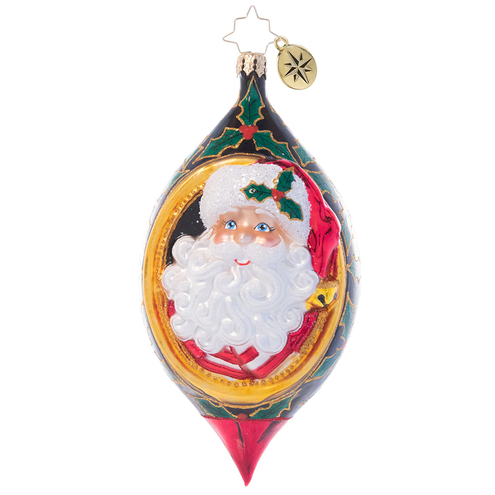 Holly Jolly Santa Claus Glass Christmas Ornament by Christopher Radko