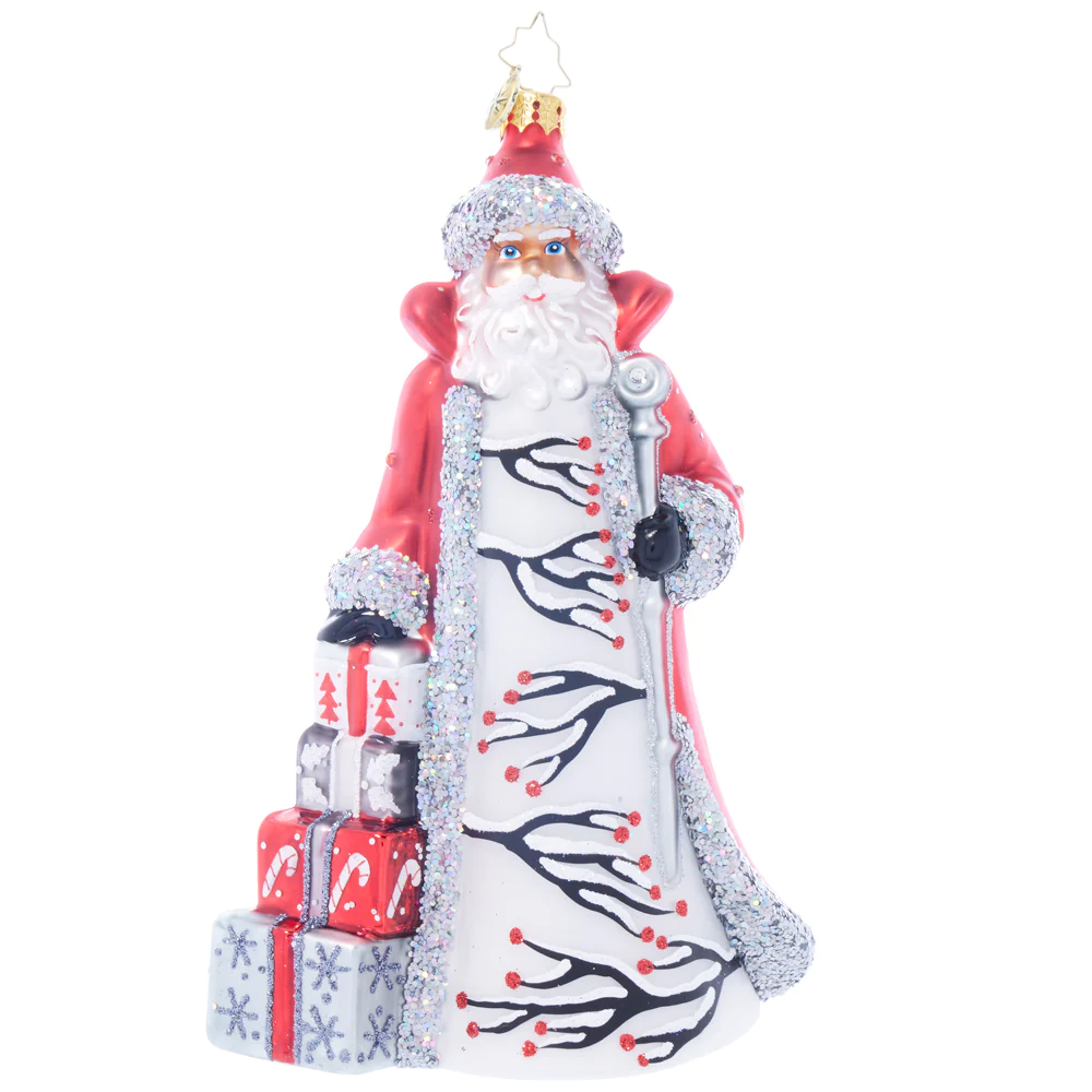 Ardisia Crenata Santa Claus Glass Christmas Ornament by Christopher Radko