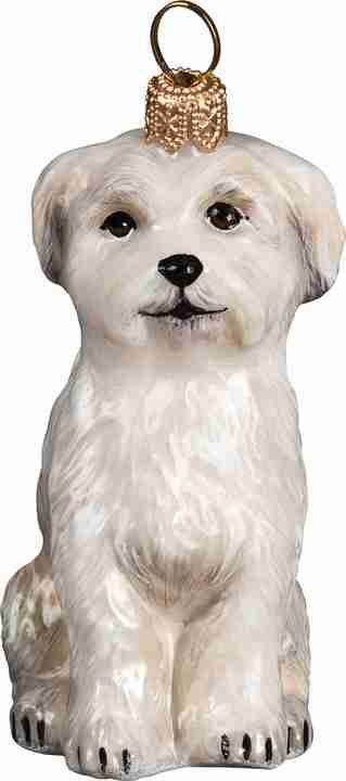 Maltese Puppy White Dog Glass Christmas Ornament by Joy to the World Collectibles
