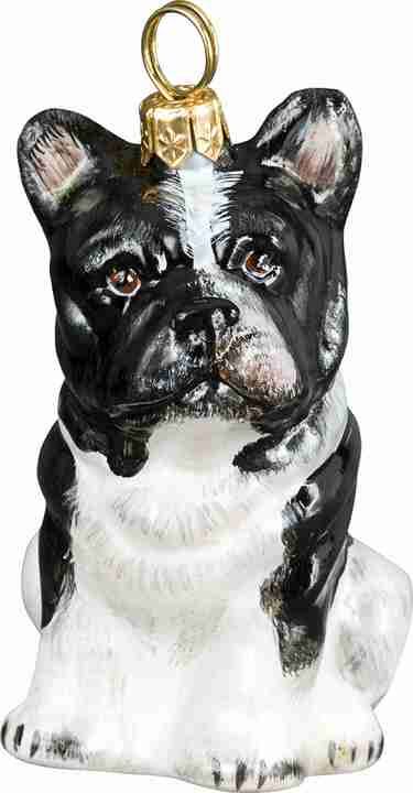 French Bulldog Black and White Glass Dog Christmas Ornament by Joy to the World Collectibles