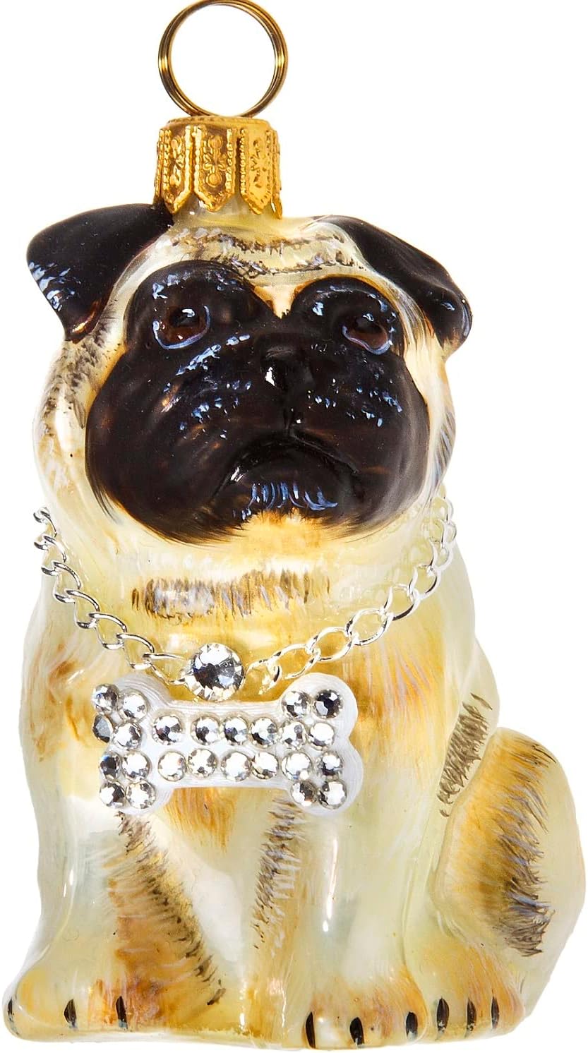 Pug Fawn Rapper Glass Dog Christmas Ornament by Joy to the World Collectibles