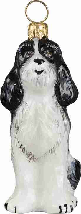 Cockerpoo Black and White Dog Glass Christmas Ornament by Joy to the World Collectibles