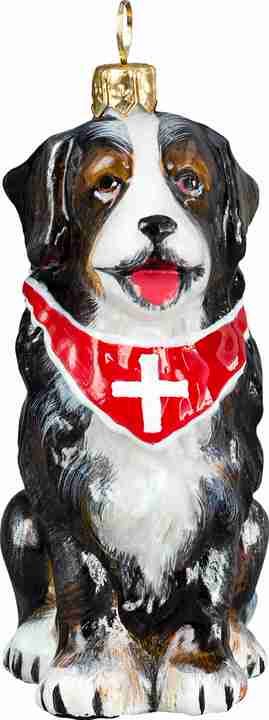 Bernese Mountain Dog with Swiss Bandana Glass Dog Ornament by Joy to the World Collectibles