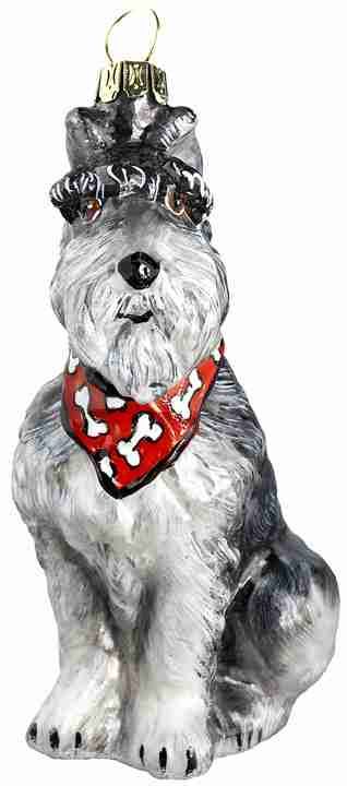 Schnauzer Dog with Bandana Glass Christmas Ornament by Joy to the World Collectibles