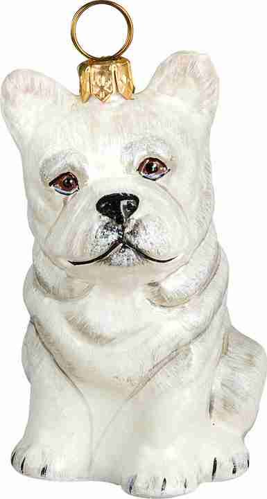 French Bulldog White Glass Dog Christmas Ornament by Joy to the World Collectibles