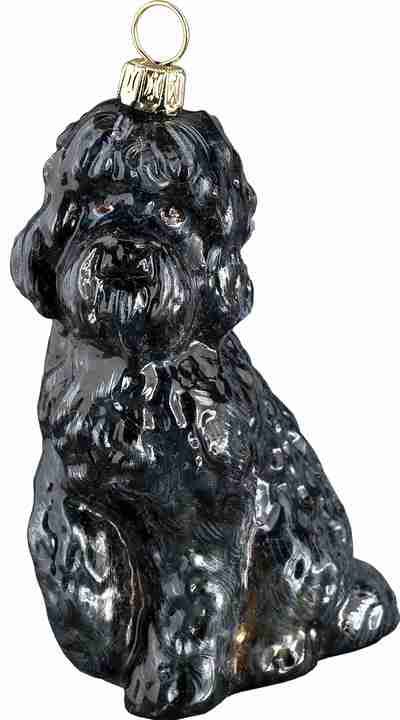 Black Labradoodle Glass Dog Christmas Ornament by Joy to the World Collectibles
