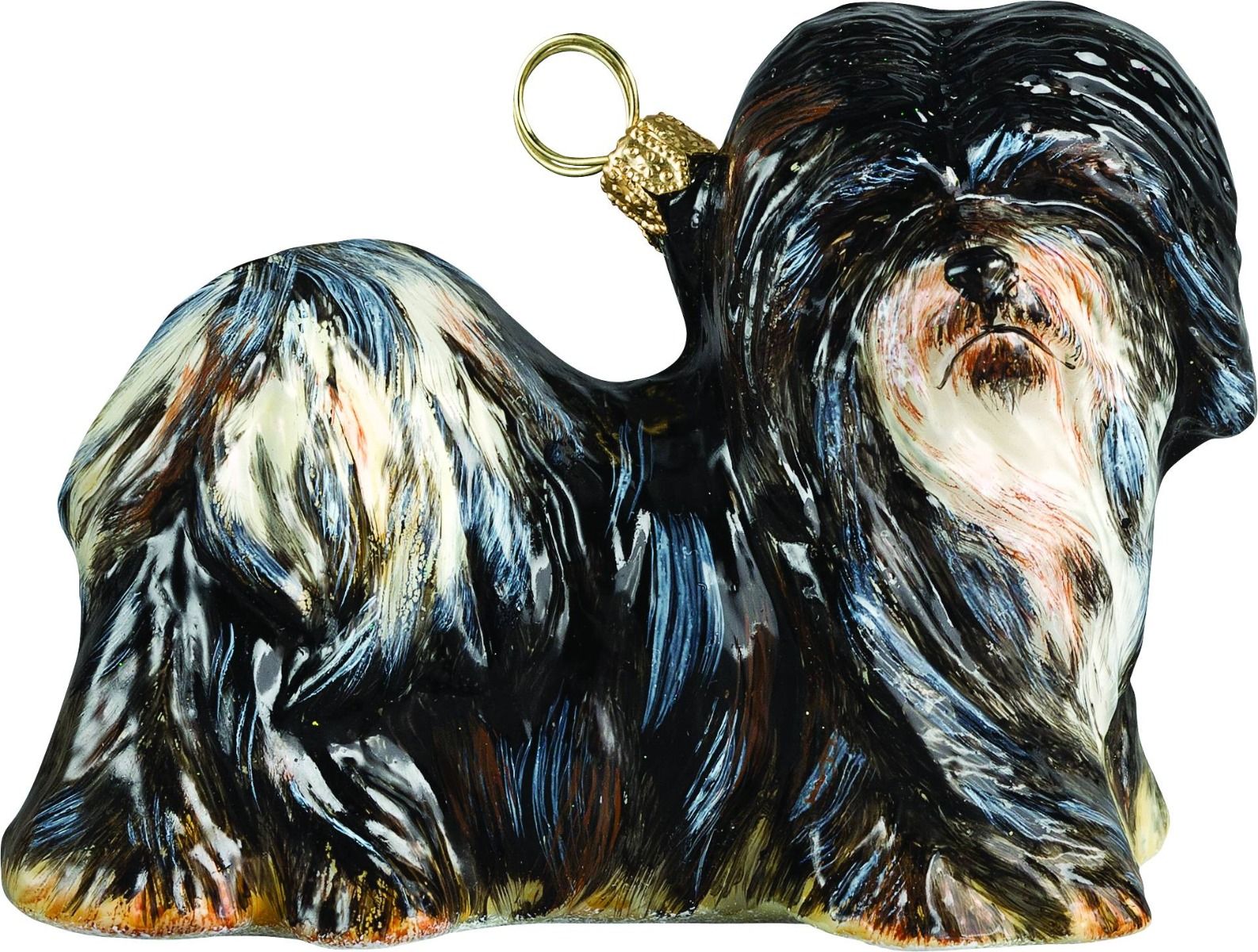 Lhasa Apso Black and White Glass Dog Christmas Ornament by Joy to the World Collectibles