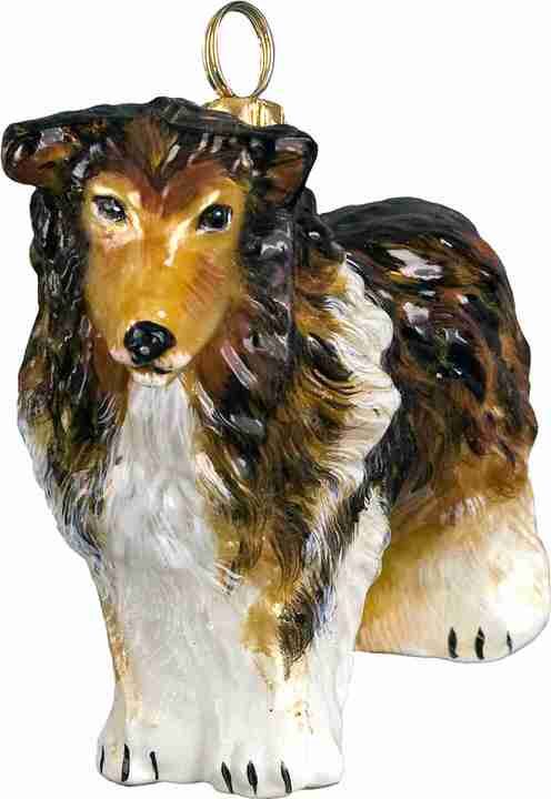 Rough Collie Tri Color Glass Dog Christmas Ornament by Joy to the World Collectibles