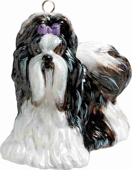 Shih Tzu Black and White Glass Dog Christmas Ornament by Joy to the World Collectibles