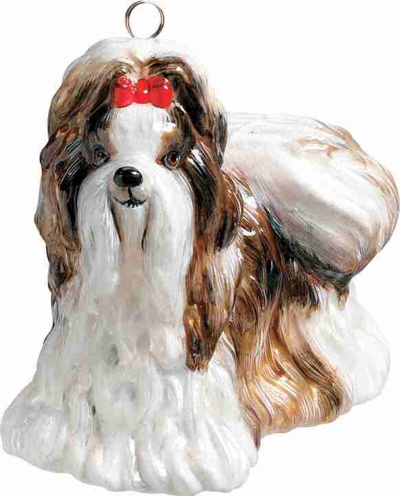 Shih Tzu Brown and White Glass Dog Christmas Ornament by Joy the World Collectibles