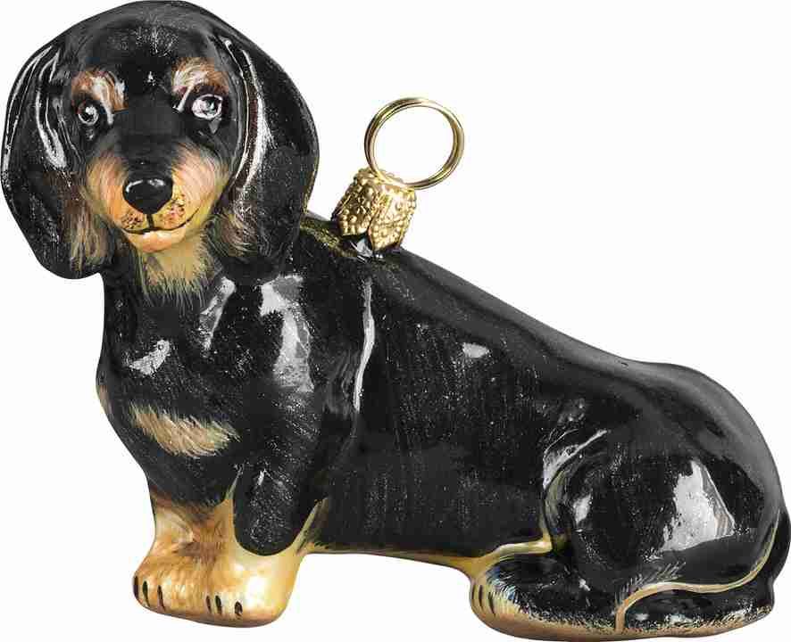 Dachshund Sitting Black Glass Dog Christmas Ornament by Joy to the World Collectibles