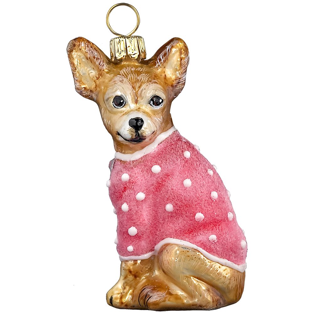 Chihuahua in Pink Velvet Vest Glass Dog Christmas Ornament by Joy to the World Collectibles