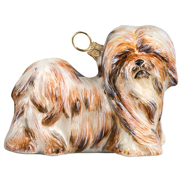 Lhasa Apso Brown Glass Dog Christmas Ornament by Joy to the World Collectibles