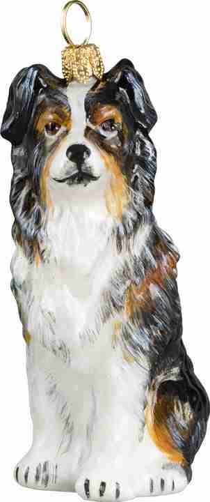 Australian Shepherd Tri Color Glass Dog Christmas Ornament by Joy to the World Collectibles