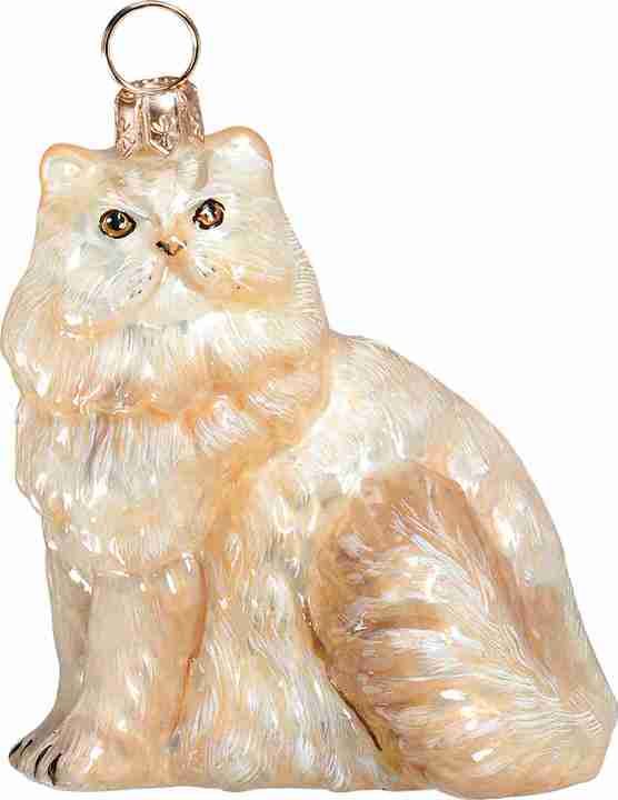 Persian Cat Cream Glass Christmas Ornament by Joy to the World Collectibles