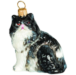 Persian Black and White Cat Glass Christmas Ornament by Joy to the World Collectibles