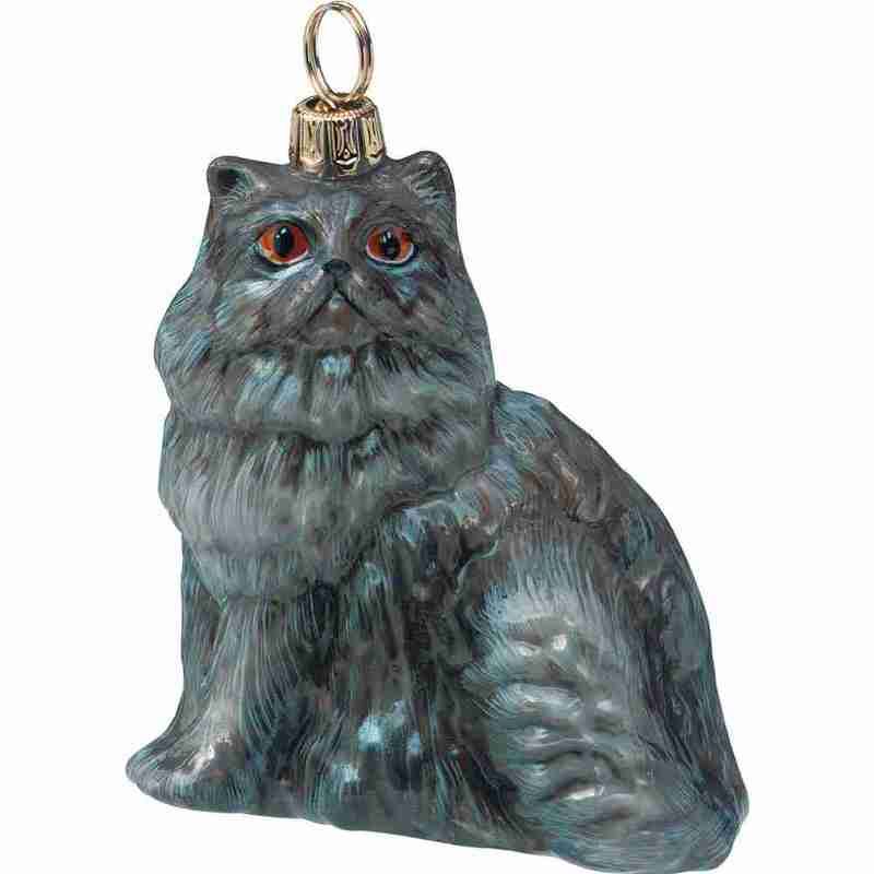 Persian Blue Glass Cat Christmas Ornament by Joy to the World Collectibles