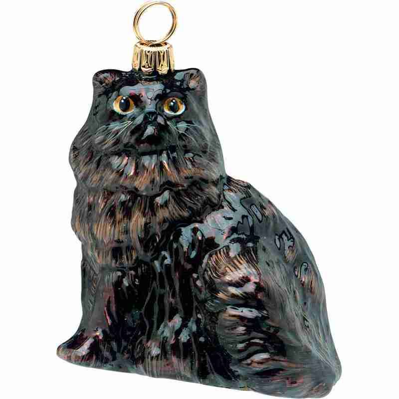 Persian Black Cat Glass Christmas Ornament by Joy to the World Collectibles