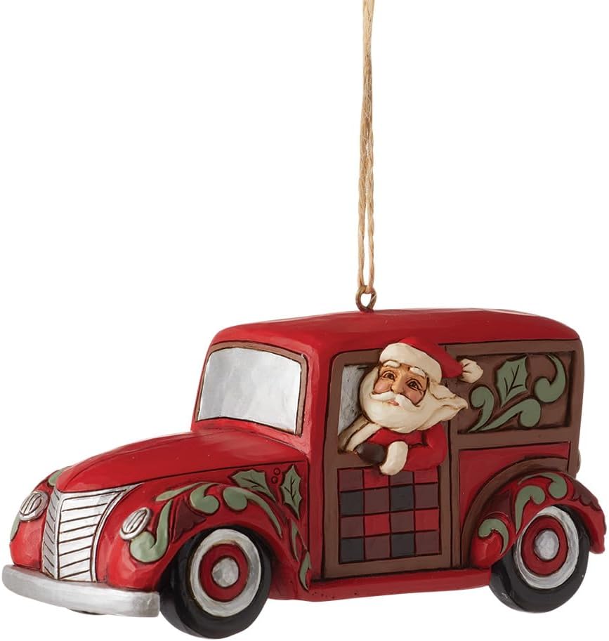 Highland Glen Santa in Woodie Wagon Truck Hanging Ornament by Jim Shore Enesco 