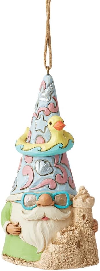 Enesco Jim Shore Heartwood Creek Four Seasons Coastal Gnome with Sandcastle Hanging Ornament, 4.12 Inches, Stone Resin