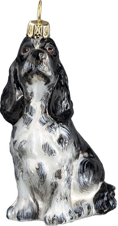 Springer Spaniel Sitting Black and White Glass Dog Christmas Ornament by Joy to the World Collectibles