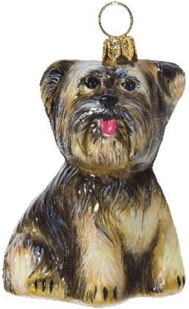 Yorkshire Terrier Sitting Dog Glass Christmas Ornament by Joy to the World Collectibles