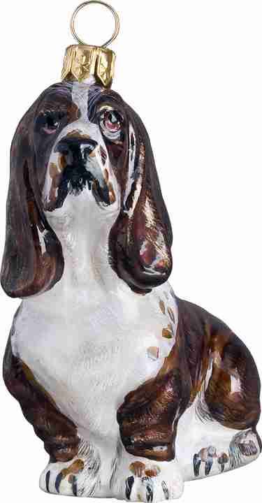 Basset Hound Red and White Dog Glass Christmas Ornament by Joy to the World Collectibles
