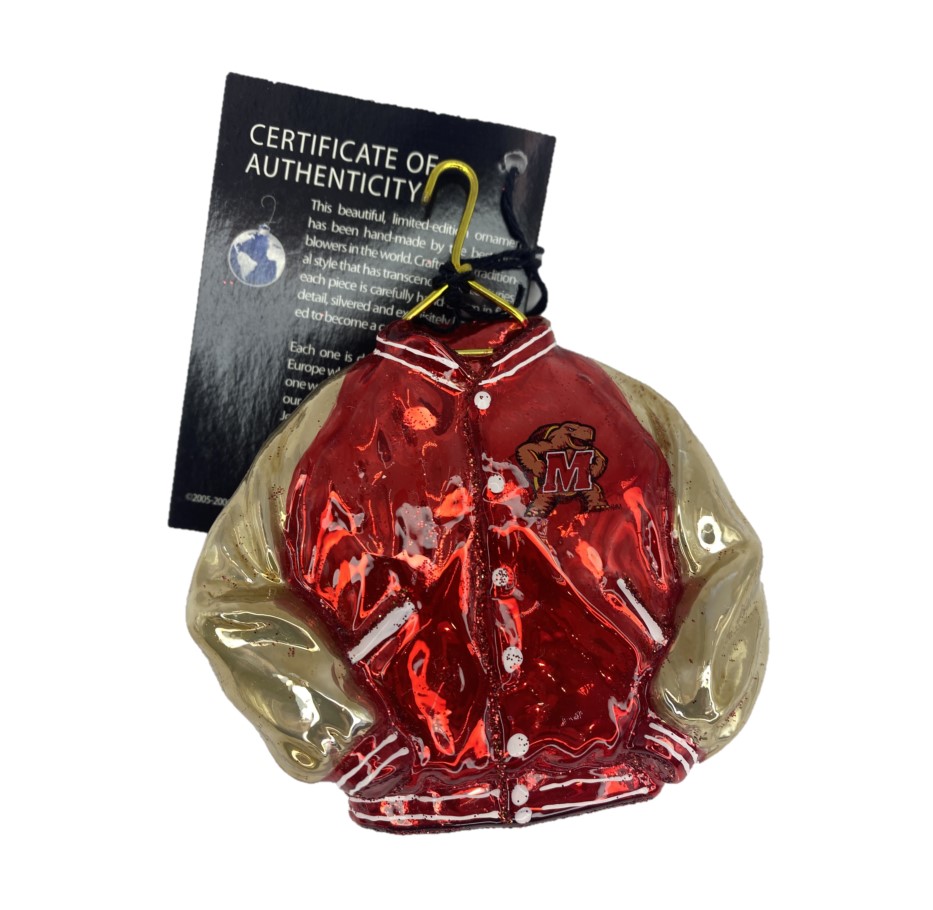 University of Maryland Varsity Jacket Glass Christmas Ornament by Joy to the World Collectibles