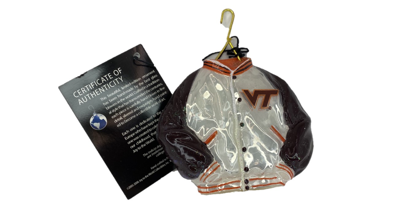 Virginia Tech Varsity Jacket Glass Christmas Ornament by Joy to the World Collectibles