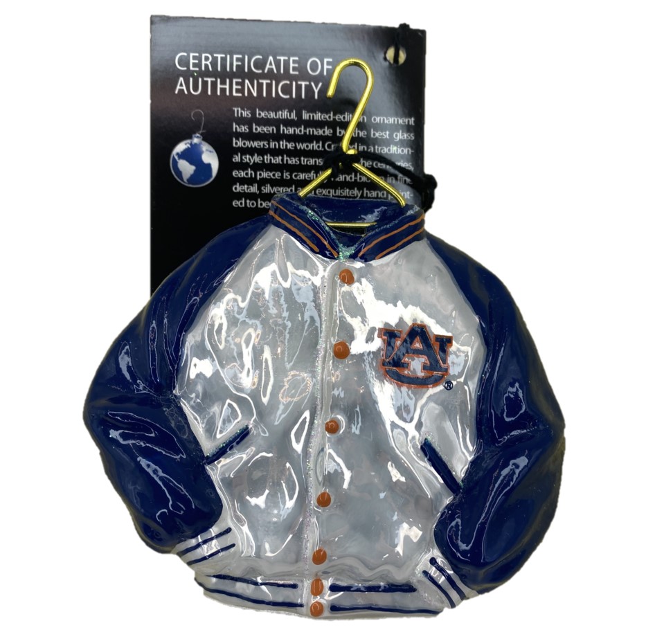 Auburn University Glass Varsity Jacket Christmas Ornament by Joy to the World Collectibles