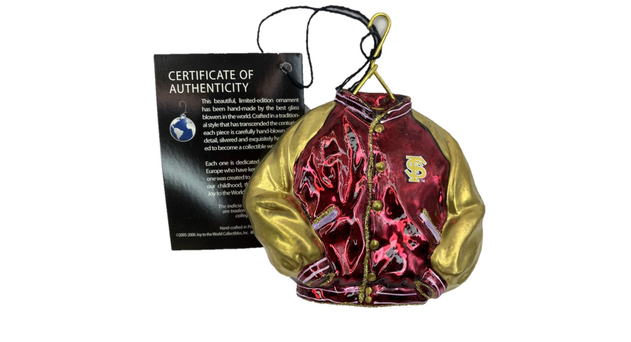 Florida State University Glass Varsity Jacket Christmas Ornament