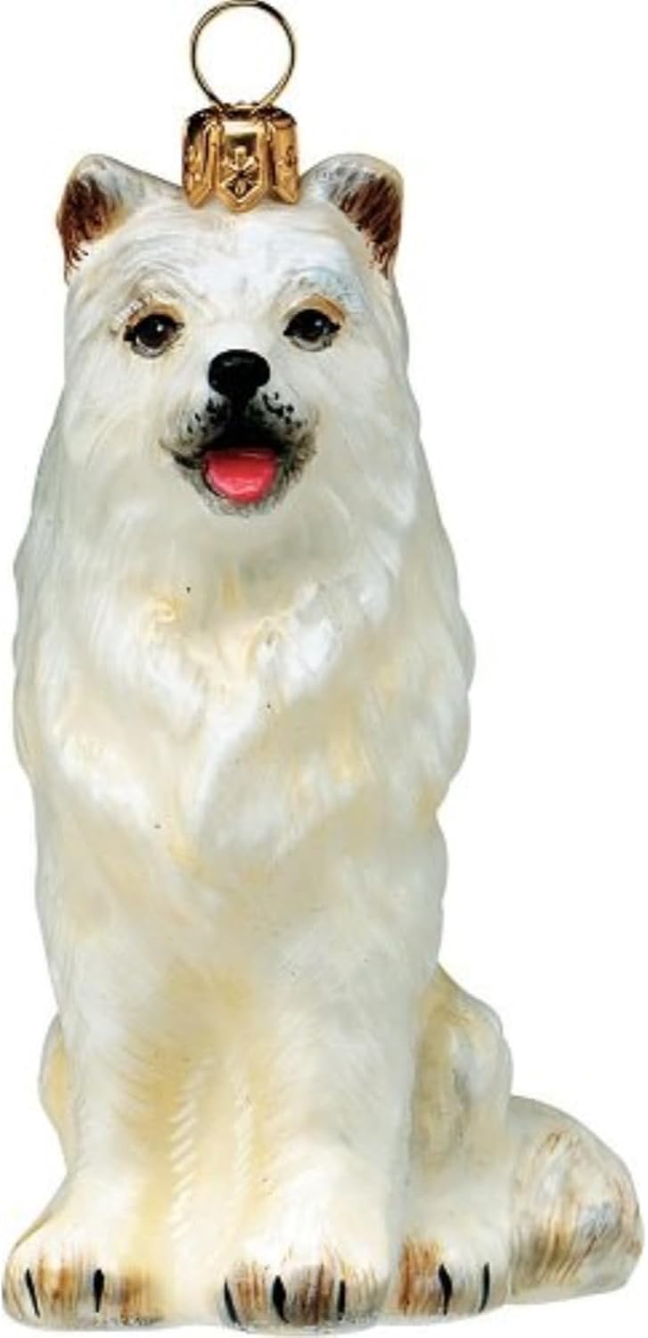Samoyed White Dog Glass Christmas Ornament