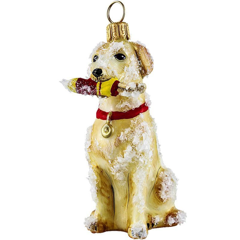 Labrador Retriever with Bouy Yellow Glass Dog Christmas Ornament